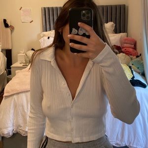 Brandy Melville Cropped White Collared Button top